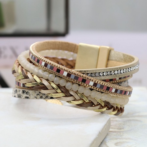Golden Mix Leather & Bead Crossover Bracelet by Peace of Mind
